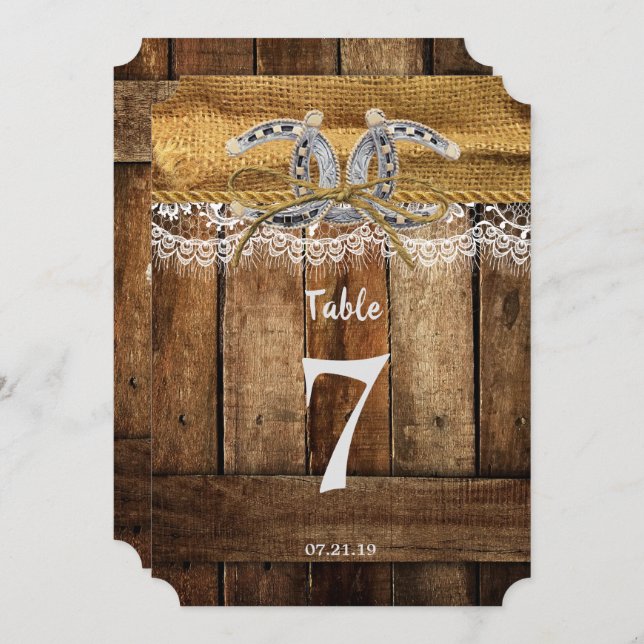 Rustic Country Western Wedding Table Number (Front/Back)
