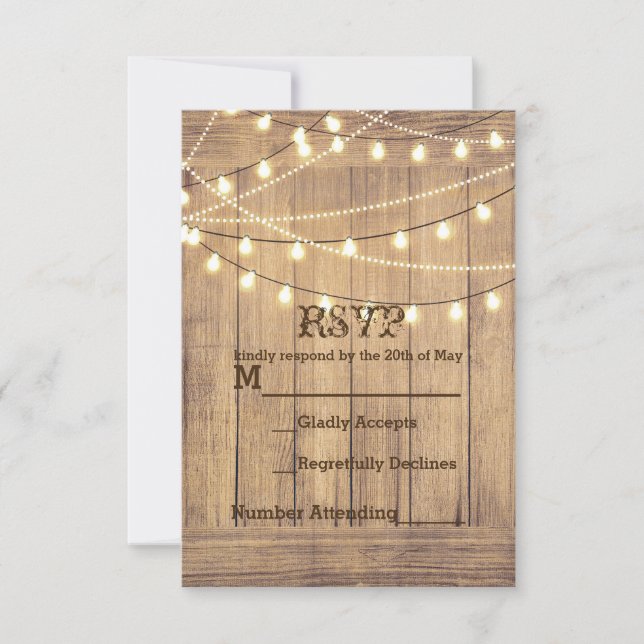 Rustic Country Western Wood & Lights RSVP Card (Front)