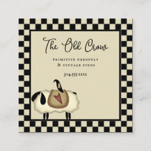 Rustic Country Whimsical Checks and Crows  Square Business Card