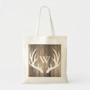Rustic Country White Antlers & Barn Wood Tote Bag