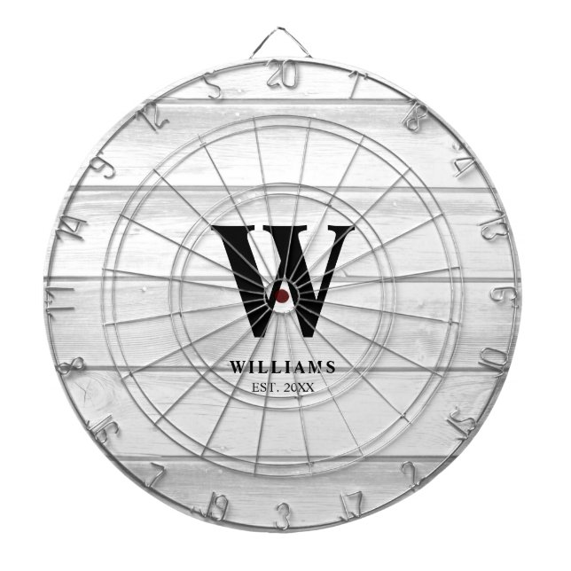 Rustic Country White Barn Wood Personalized Dartboard (Front)