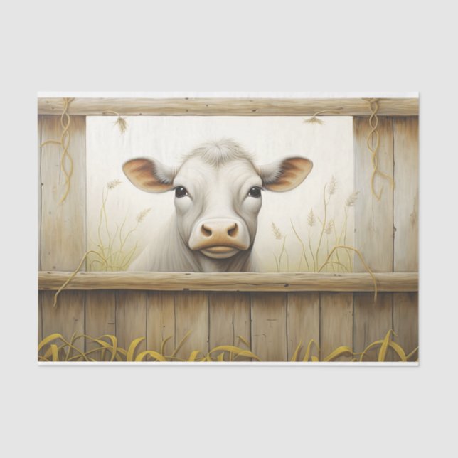 Rustic Country White Cow Decoupage Tissue Paper (Front)