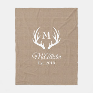 Rustic Country White Deer Antlers   Personalized Fleece Blanket