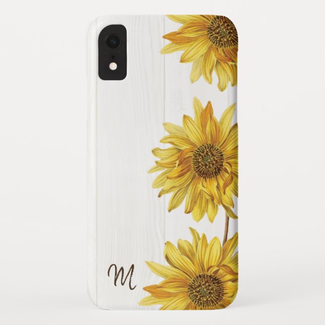 Rustic Country White Wood with Sunflowers Monogram Case-Mate iPhone Case (Back)