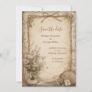 Rustic Country Wildflower Wedding Charm Invitation