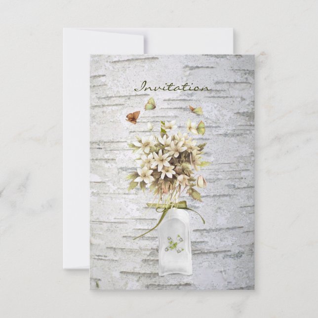 rustic country wildflower white birch wedding invitation (Front)