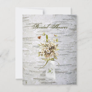 rustic country wildflower white birch wedding invitation