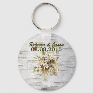 rustic country wildflower white birch wedding keychain
