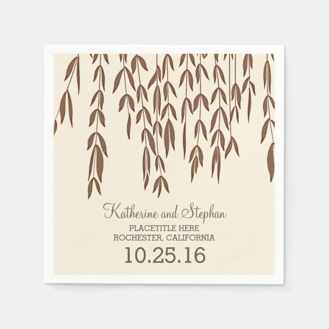 rustic country willow tree branches wedding napkin (Front)