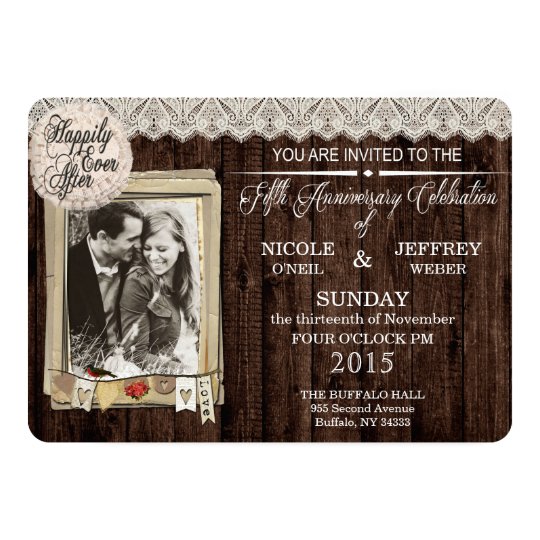Rustic Country Wood 5 Year Anniversary Invitation