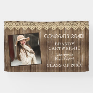 Rustic Country Wood and Lace with Photo Graduation Banner