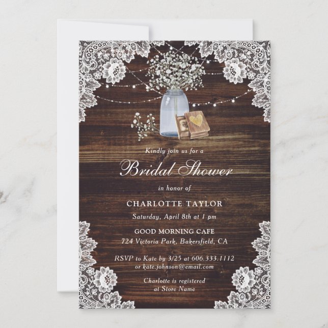 Rustic Country Wood Baby's Breath Bridal Shower Invitation (Front)