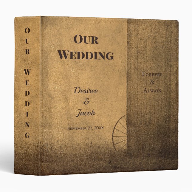 Rustic Country Wood Barn Vintage Western Wedding Binder (Front/Spine)