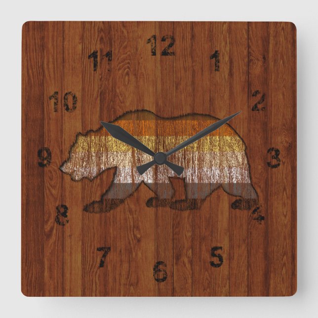 Rustic Country Wood Bear pride colours Square Wall Clock (Front)