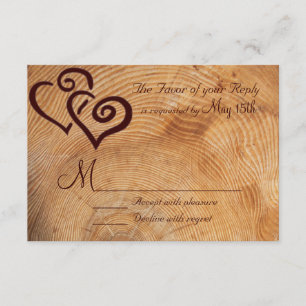 Rustic Country Wood Double Hearts Wedding RSVP