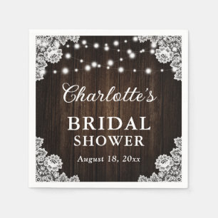Rustic Country Wood Floral Lace Bridal Shower Napkin