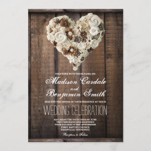 Rustic Country Wood Flower Heart Wedding Invites