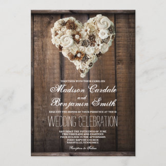 Rustic Country Wood Flower Heart Wedding Invites