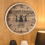 Rustic Country Wood Forest Trees Personalized Clock<br><div class="desc">Rustic personalized clock featuring a brown weathered wood plank design with a scenic forest trees landscape and your custom text (family name, vacation cabin or home rental property name) and year established date if desired. ASSISTANCE: For help with design modification or personalization, colour change, resizing or transferring the design to...</div>