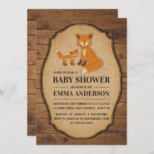Rustic Country Wood Fox Baby shower Invitation