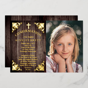 Rustic Country Wood Girl Photo Confirmation - Gold