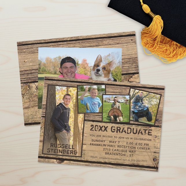 Rustic Country Wood GRADUATE 5-Photo Invitation (Creator Uploaded)