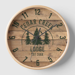 Rustic Country Wood Green Forest Trees Clock