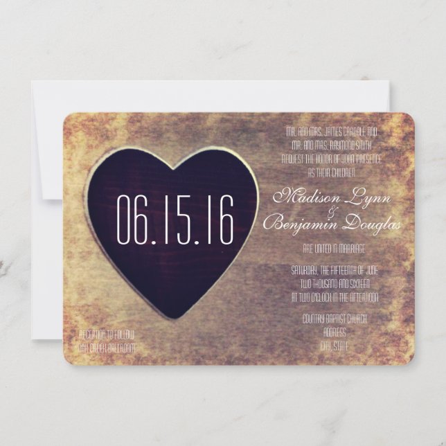 Rustic Country Wood Heart Wedding Invitations (Front)