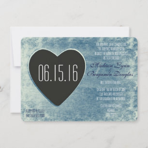 Rustic Country Wood Heart Wedding Invitations Blue