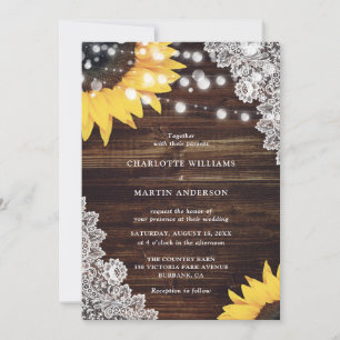 Rustic Country Wood Lace Sunflower Wedding Invitation