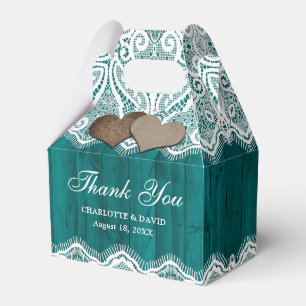 Rustic Country Wood Lace Teal Wedding Favor Box
