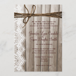 Rustic Country Wood Lace Twine Wedding Invitations