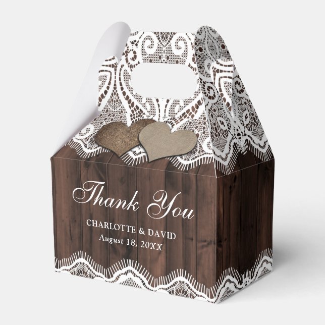 Rustic Country Wood Lace Wedding Favor Box (Front Side)