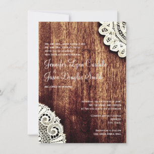 Rustic Country Wood Lace Wedding Invitations
