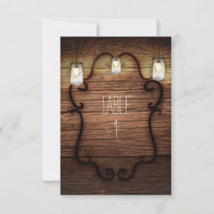 Rustic Country Wood & Lighted Mason Jars Table Invitation