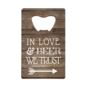 Rustic Country Wood Look Wedding Beer Credit Card Bottle Opener