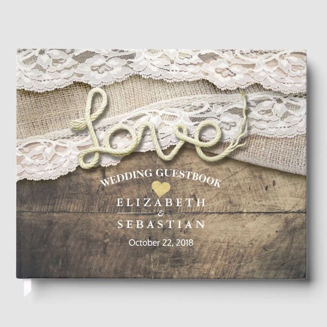 Rustic Country Wood Love Rope Mariage Livre d'or (Recto)