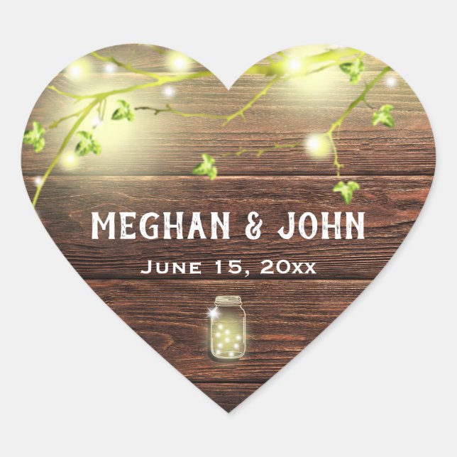 Rustic Country Wood Mason Jar String Lights Tree Heart Sticker (Front)