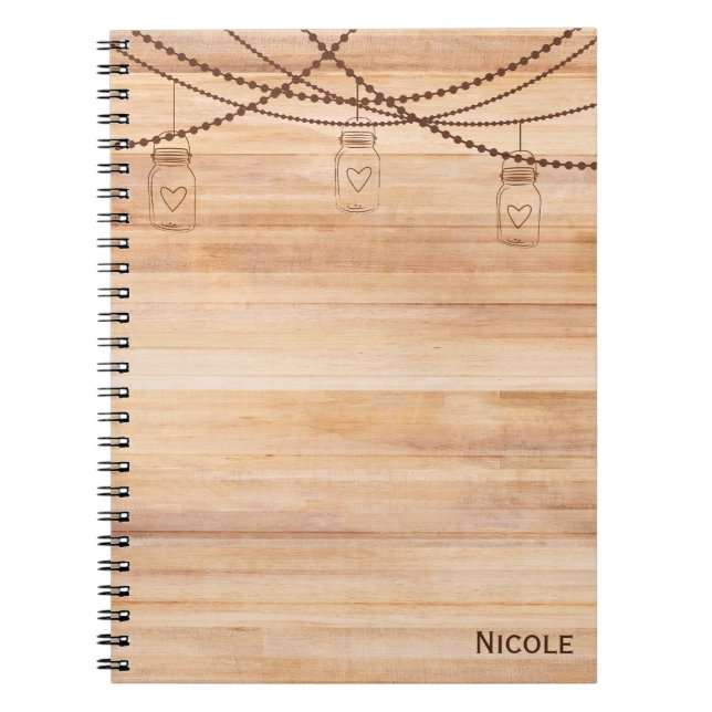 Rustic Country Wood & Mason Jars Barn Personalized Notebook (Front)