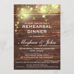 Rustic Country Wood Mason Lights Rehearsal Dinner Invitation
