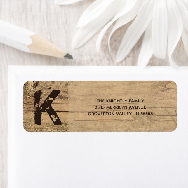 Rustic Country Wood Monogram Return Address (Insitu)