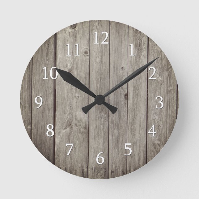 Rustic Country  Wood Planks Round Clock (Front)