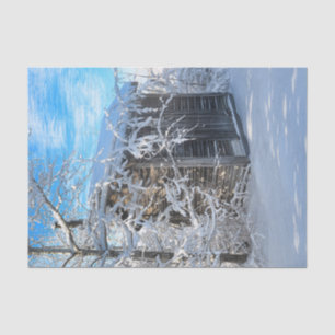 Rustic Country Wood Shed Winter Snow Scenery Tissue Paper