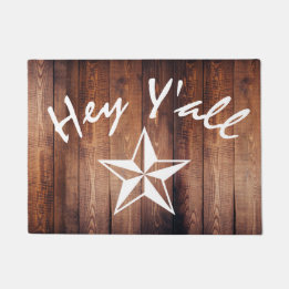 Rustic Country Wood & Star Hey Y'all Doormat