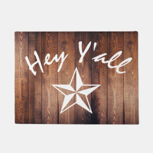Rustic Country Wood & Star Hey Y'all Doormat