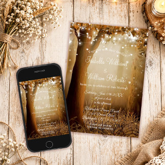 Rustic Country Wood String Lights Barn Wedding Invitation