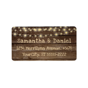 Rustic Country Wood & String Lights Label