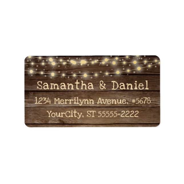 Rustic Country Wood & String Lights Label (Front)