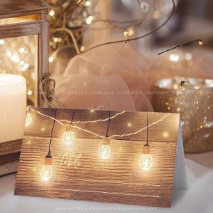 Rustic Country Wood String Lights Lace Wedding Place Card