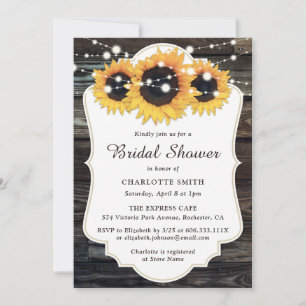Rustic Country Wood Sunflower Bridal Shower Invitation